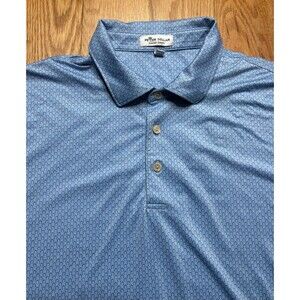 Peter Millar Summer Comfort Polo Shirt Men Large Blue Horseshoe All Over Print